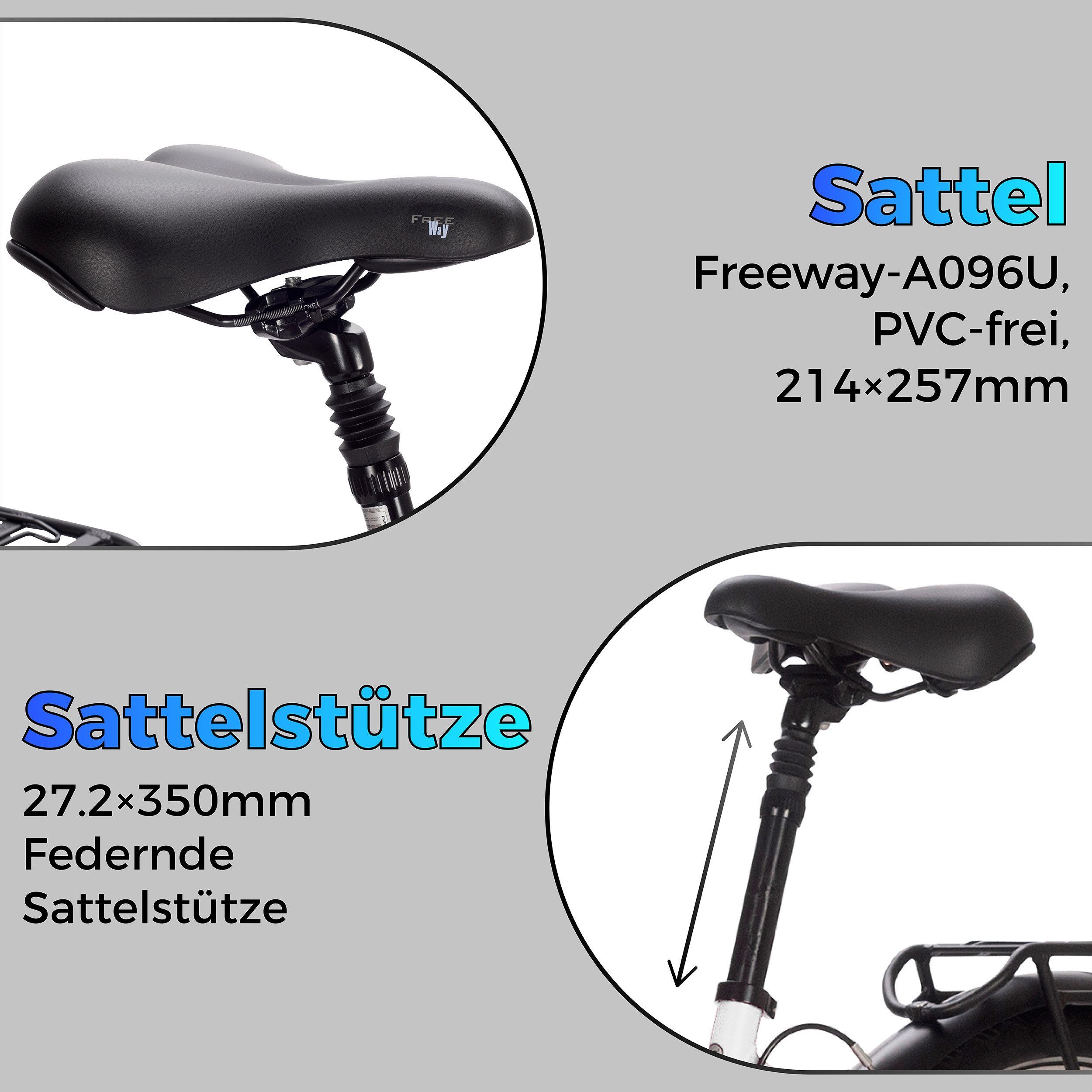 SAXXX E-Bike Cityrad 28 Zoll, max.90km, Federsattelstütze, Federgabel mit Lockout, V-Bremse, 7 Gang Shimano NEXUS Schaltwerk, Nabenschaltung, Frontmotor, 418 Wh, 5 Stufen, max. 130 kg, Pedelec, Elektrofahrrad für Damen und Herren
