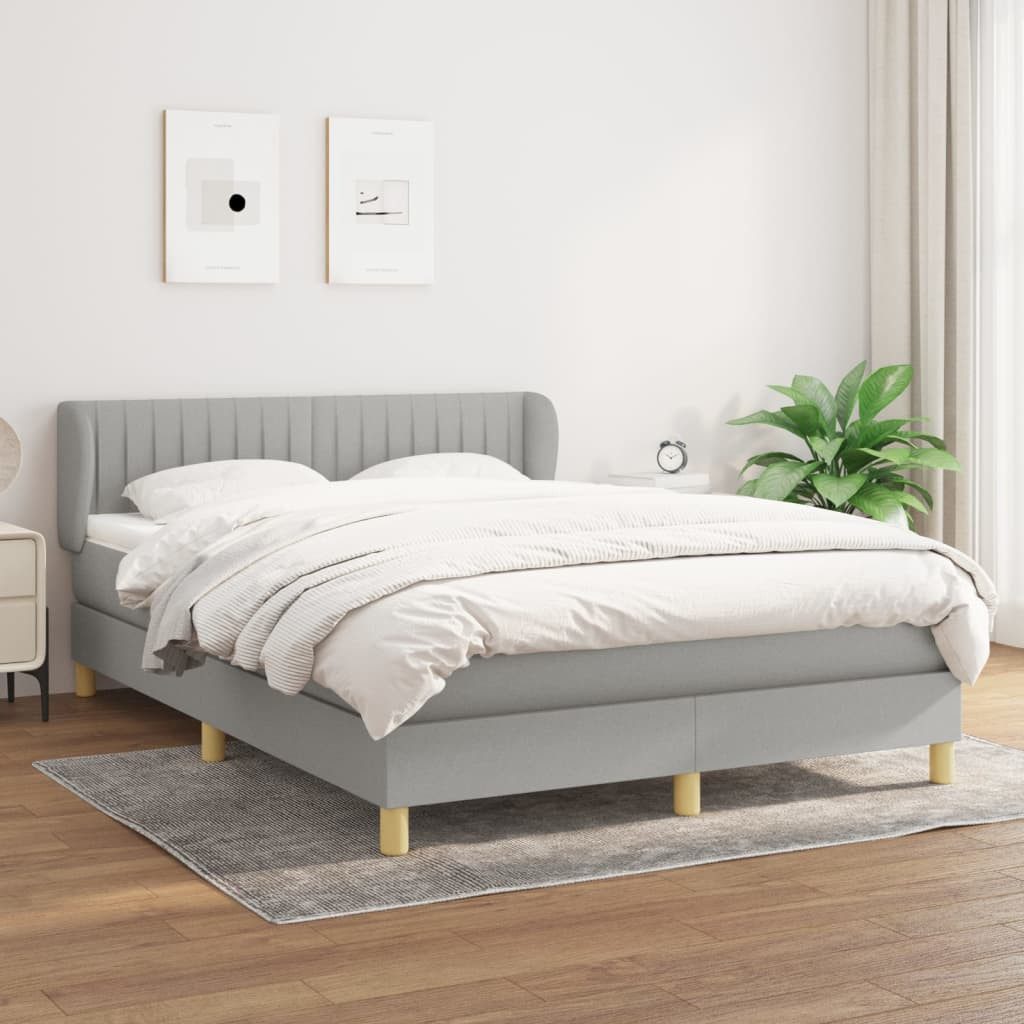 Boxspringbett 140 x 200 cm Boxspringbett mit Matratze Hellgrau 140x200 cm Stoff Bett