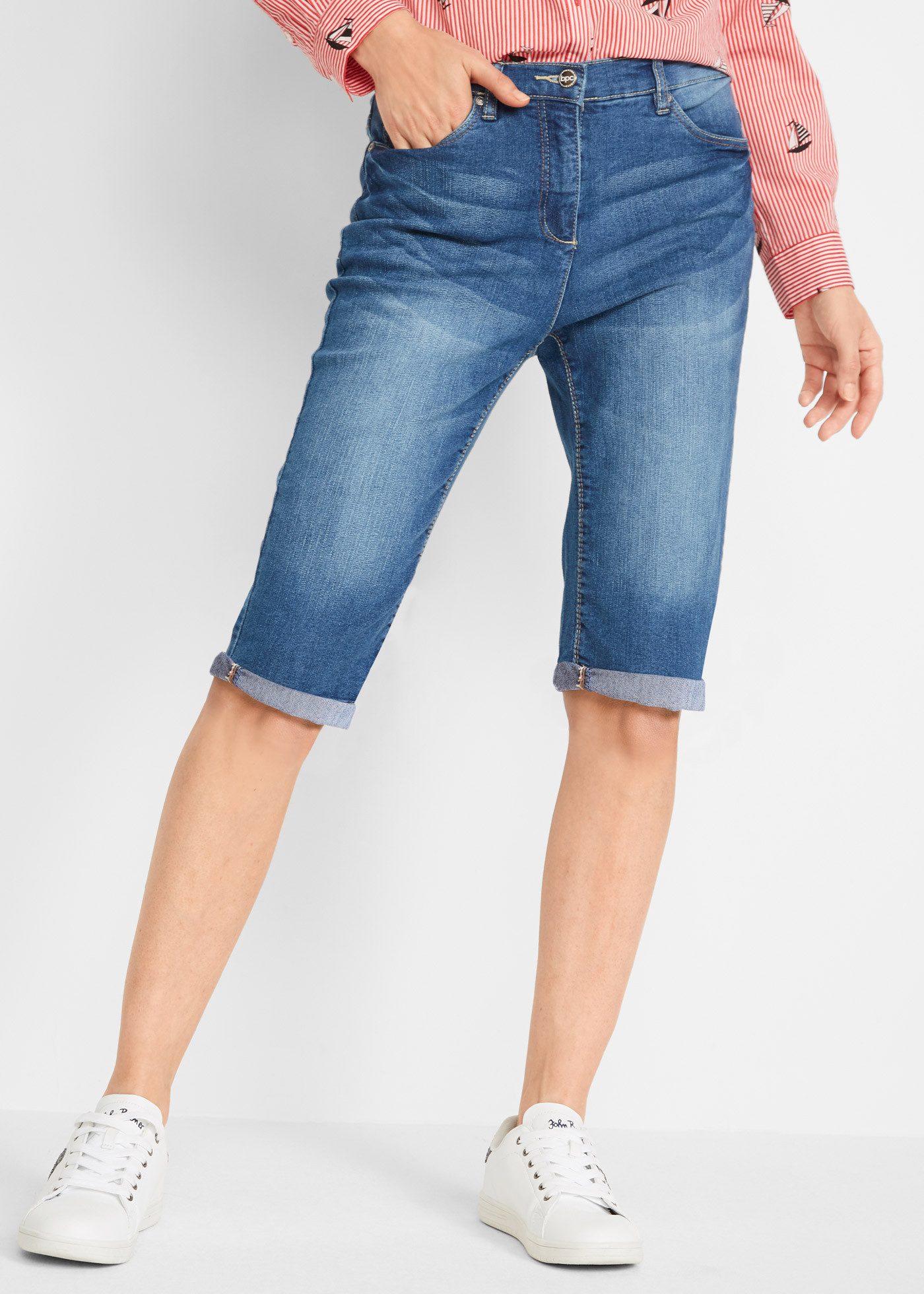 bonprix Bermudas Jeans Bermuda Mid Waist mit gekrempeltem Saum günstig online kaufen