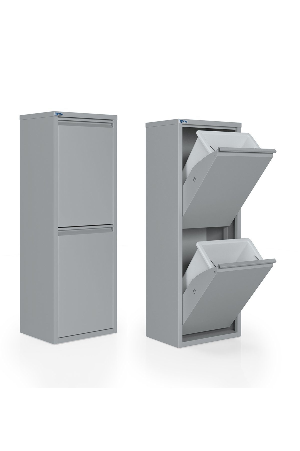 Kaufexpress Mülltrennsystem Metall-Mülltrenner 2-türig – 2x15 L Einsätze, platzsparend & montiert, Für Küche, Büro oder Hauswirtschaftsraum – funktional und modern
