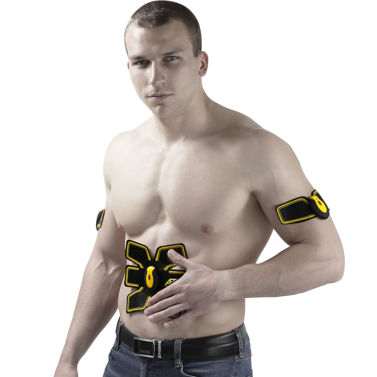 HMS TENS-EMS-Gerät Bauchtrainer EMS Trainingsgerät Reizstrom Fitnessgerät, 1 x großes Pad, 2 x kleines Pad, 4 x Schmetterlinge