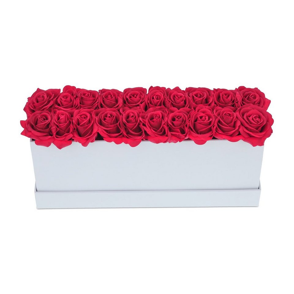 Gestecke Weiße Rosenbox lang mit 20 Rosen, relaxdays, Höhe 19 cm, Rot