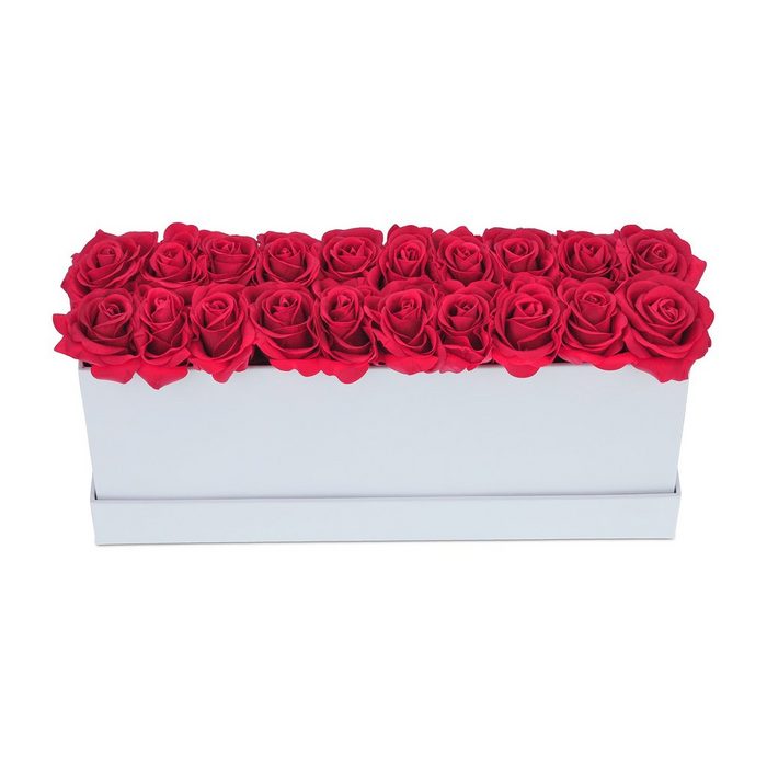 Gestecke Weiße Rosenbox lang mit 20 Rosen relaxdays Höhe 19 cm Rot