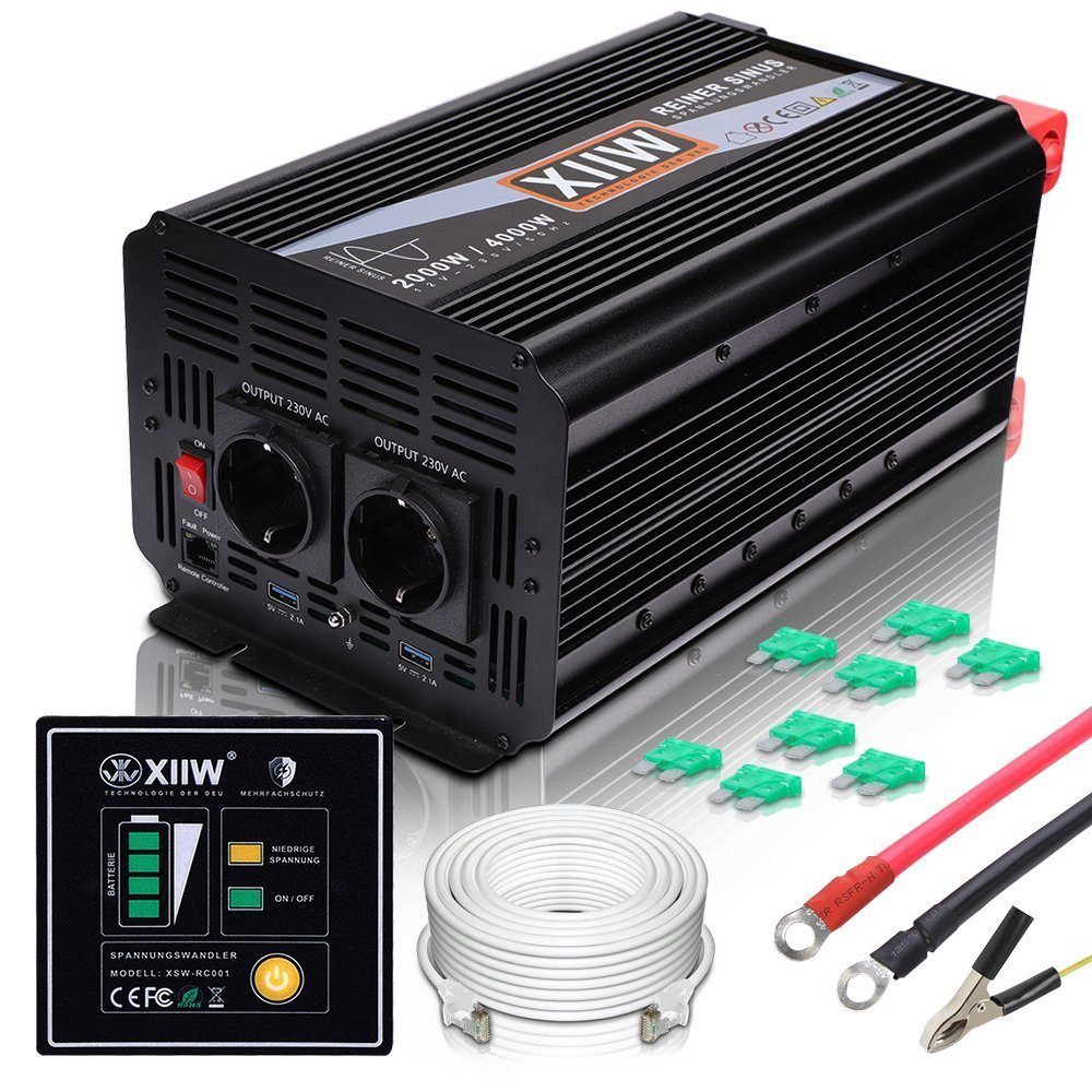 XIIW Spannungswandler 2000W 4000W Wechselrichter DC12V auf AC 230V Power  Solar Inverter 2USB, (Fahrzeuge Wohnmobil Wohnwagen Auto), EU Steckdose Reiner  Sinus Umwandler Stromwandler