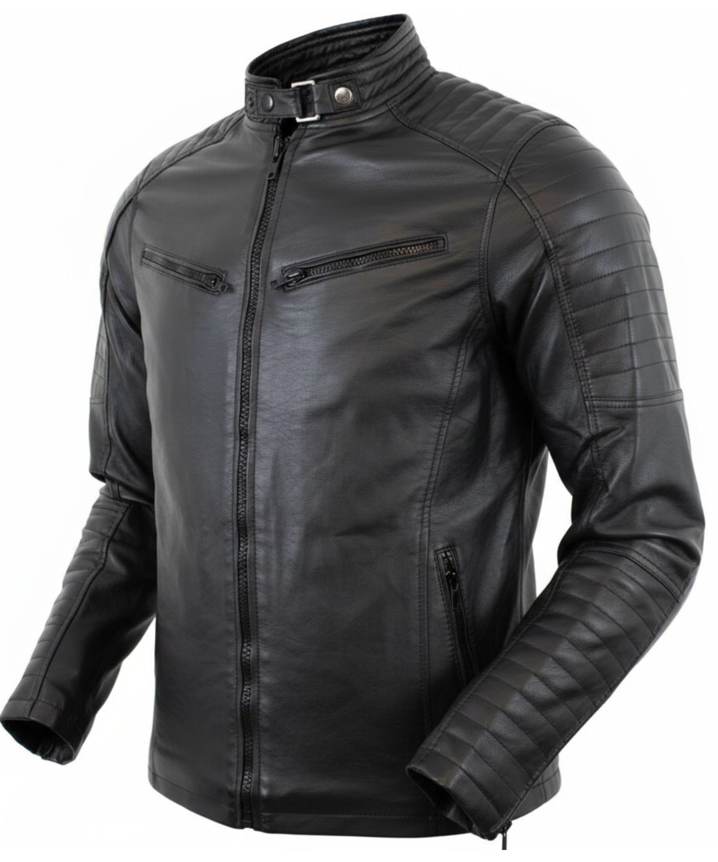 MDM Bikerjacke Herren Kunstlederjacke im Bikerstil Schwarz mit Steppungen Gesteppte Kunstlederjacke im Bikerstil mit Slim Fit Passform – Bild 4 von 5