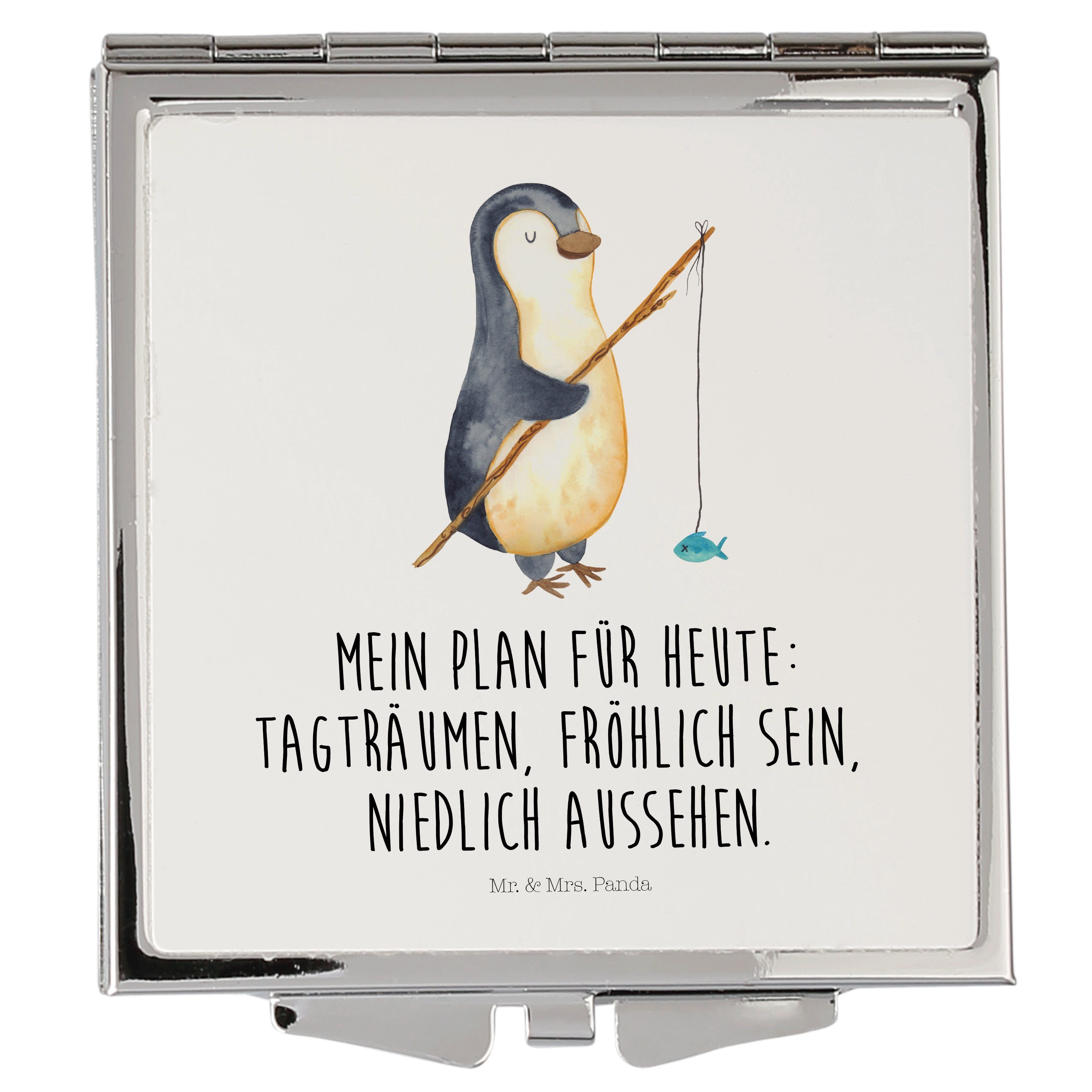 Mr. & Mrs. Panda Kosmetikspiegel Pinguin Angler - Weiß - Geschenk, Schminkspiegel, Spiegel, schminken, (1-St) | Schminkspiegel