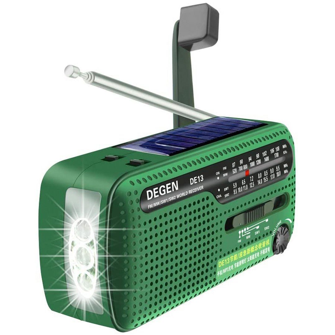 Gontence DEGEN DE13 Kurbelradio Tragbares Solar Radio FM AM SW Eingebaute Radio (LED Dynamo Lampe Powerbank für Wandern Camping Ourdoor Notfall) | Radios