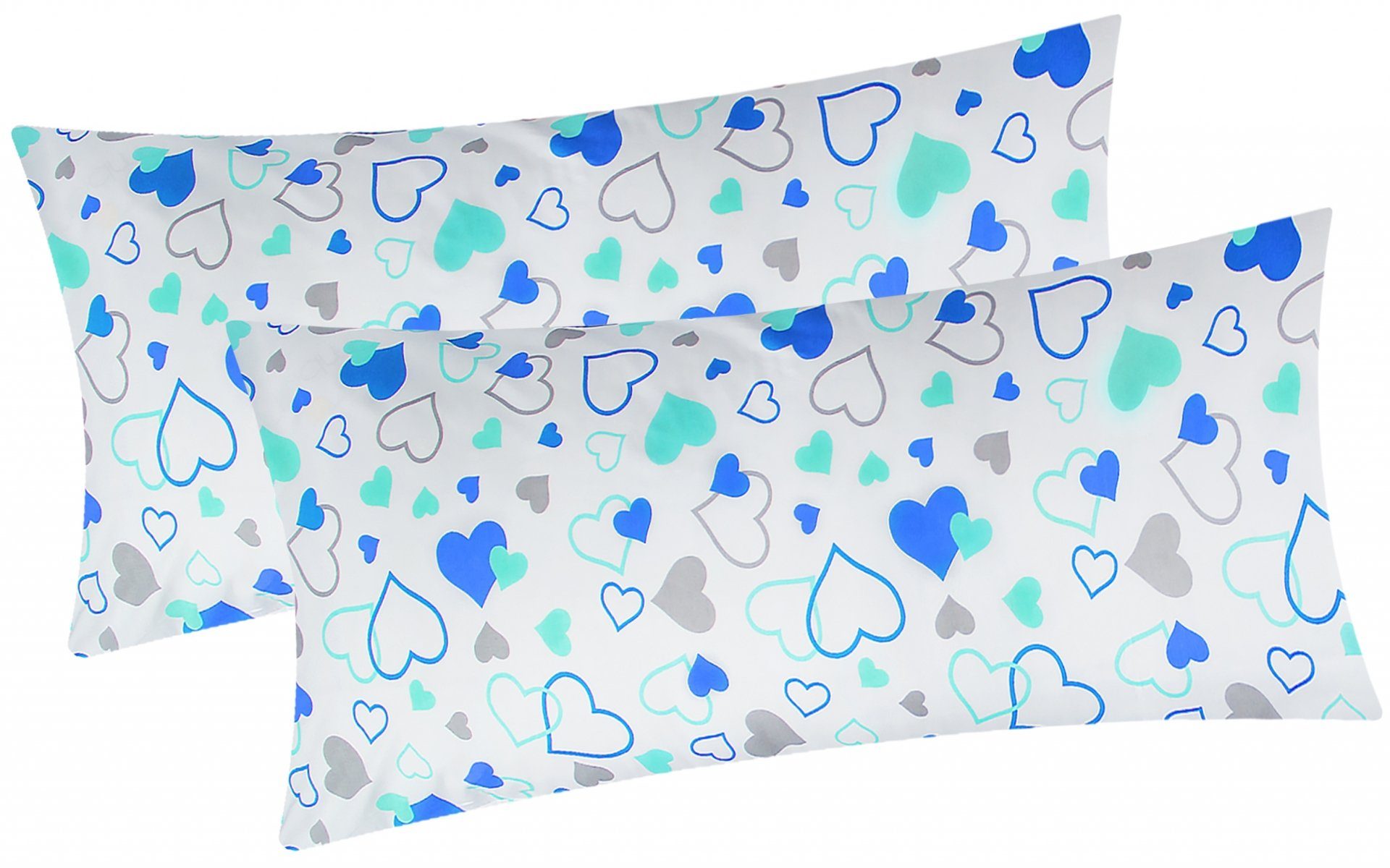 Heubergshop Kissenbezug, (2 Stück), 2er Set 40x80cm - Herzen in blau, grün günstig online kaufen