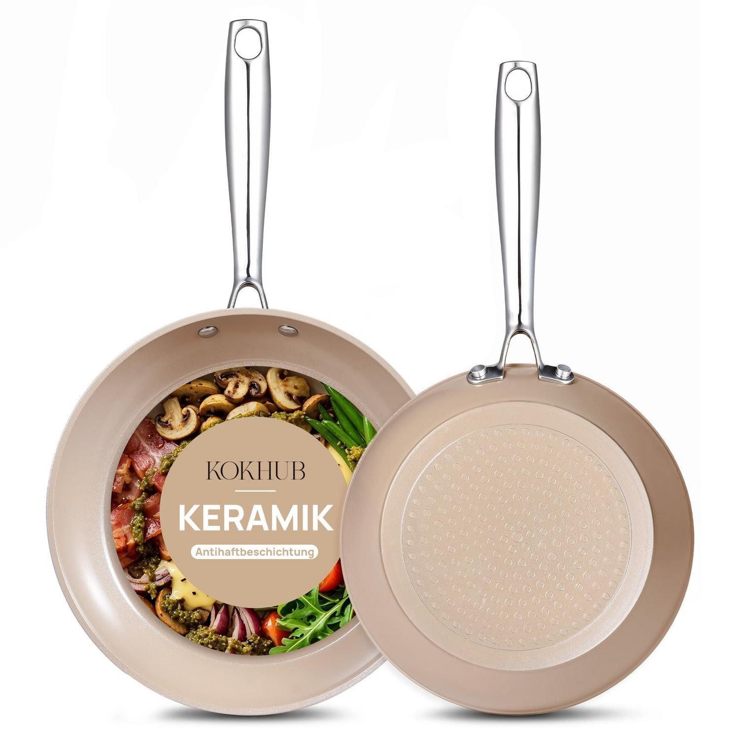 LuxusKollektion Pfannen-Set Keramik Pfannenset 2-teilig Khaki 24/28cm