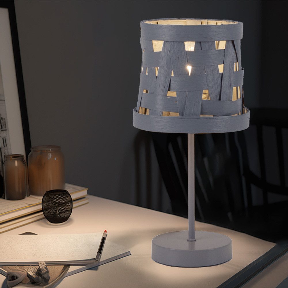 etc-shop LED Tischleuchte, Leuchtmittel inklusive, Warmweiß, Tisch Lampe grau Wohn Schlaf Zimmer Nacht Licht Textil-