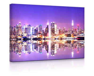 lightbox-multicolor LED-Bild Manhattan Skyline Spiegelung fully lighted / 60x40cm, Leuchtbild mit Fernbedienung