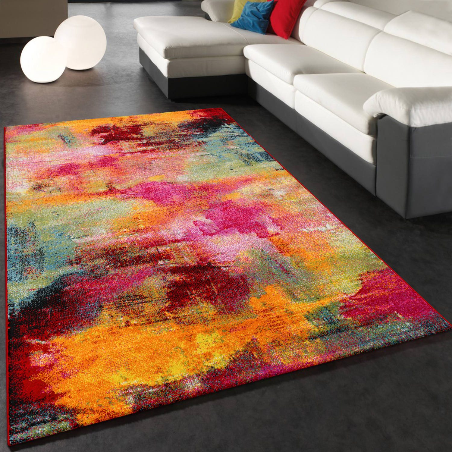 KADIMA DESIGN Teppich Abstrakt Wohnzimmer schmutzabweisend Teppich Kurzflor, Läufer, Höhe: 16 mm, Florhöhe: 12 mm, 100% Polypropylen, Rechteckig, 80x150cm, Mehrfarbig