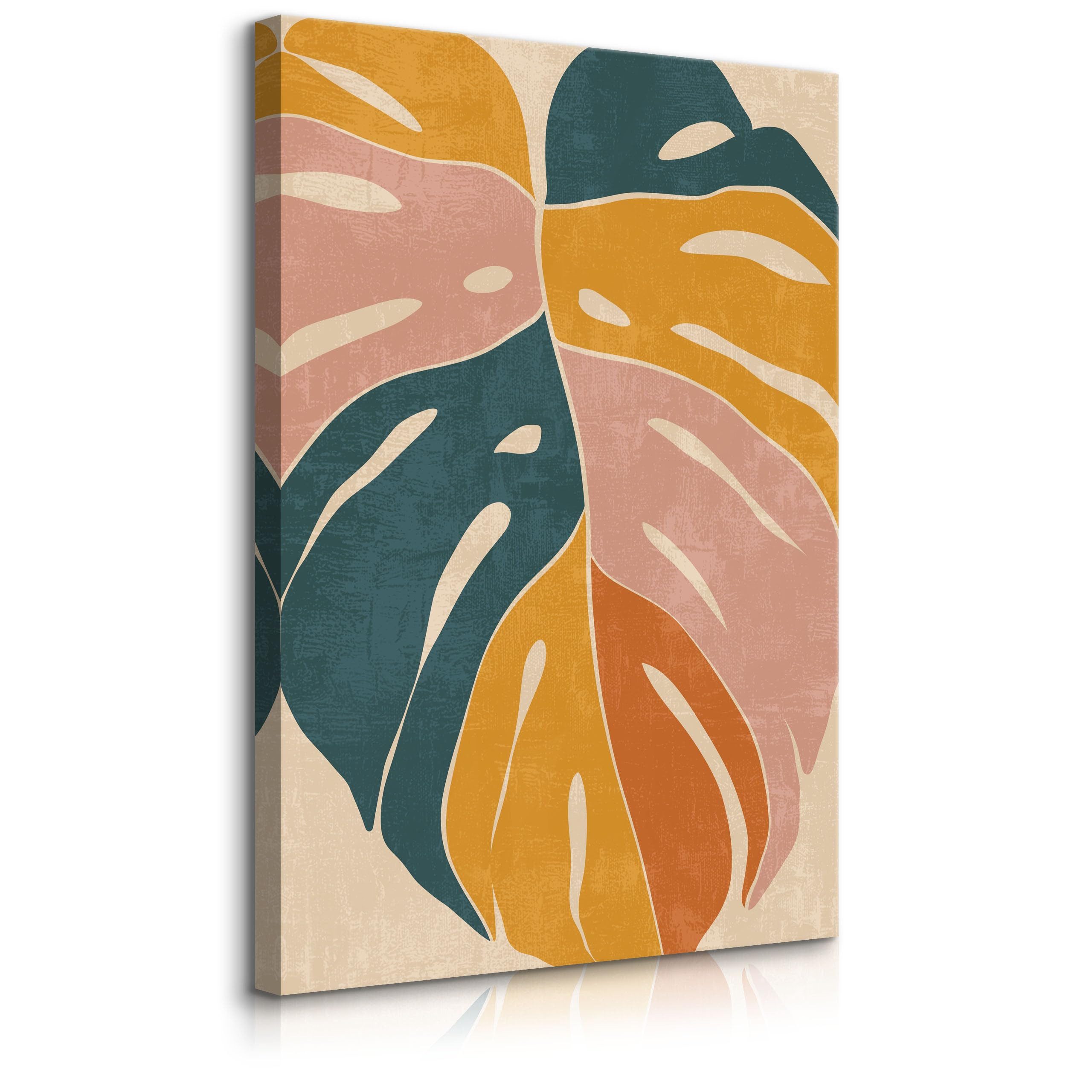 Muralo Leinwandbild Natur – Leinwandbild Wandbild Kunstdruck Wohnzimmer, Abstrakt (1 St), Tropisches Buntes Blatt, 70 x 100 cm, aufhängefertig