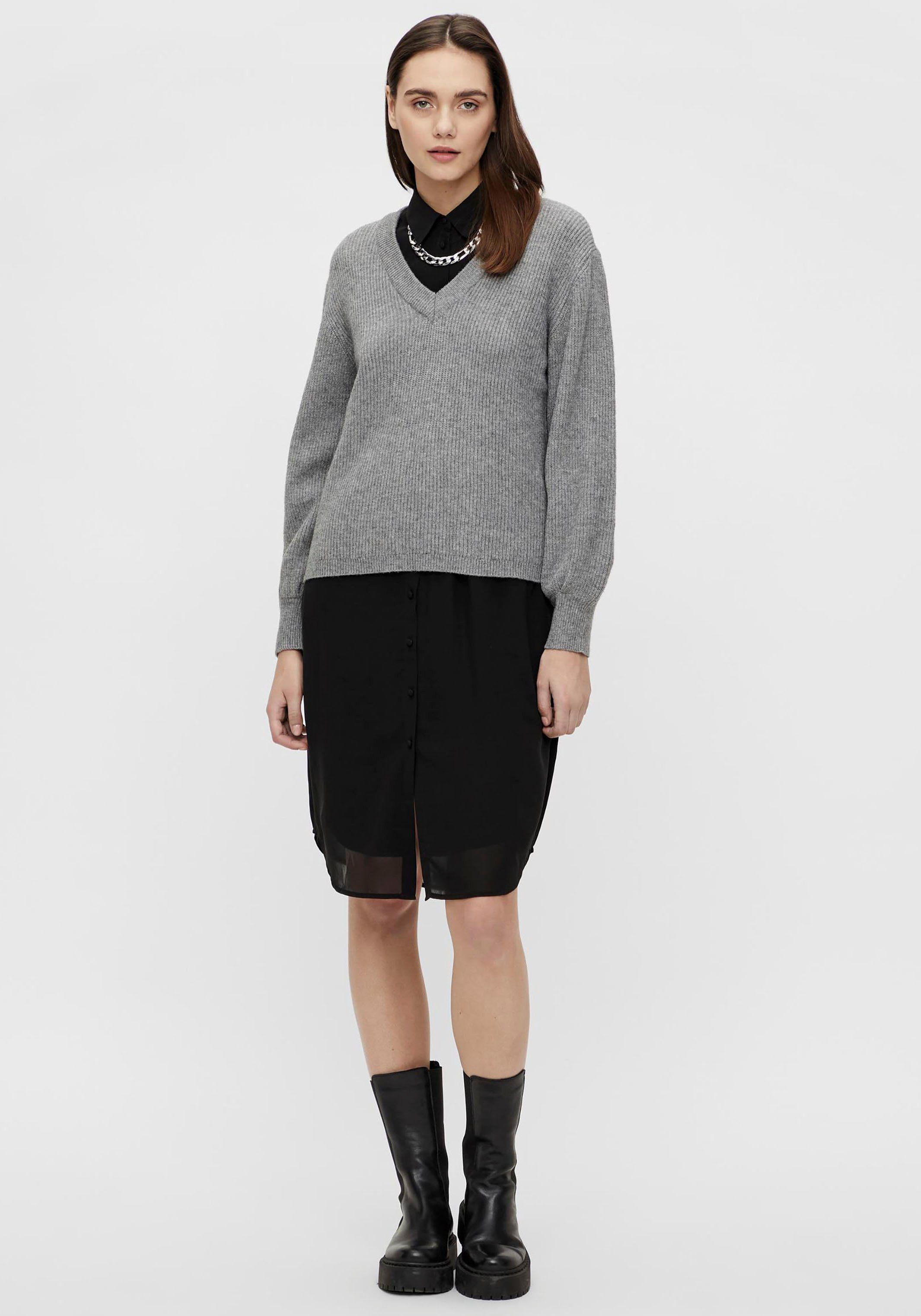Damen Pullover Object V-Ausschnitt-Pullover OBJMALENA aus softem Viskose-Mix, mit Rippstruktur