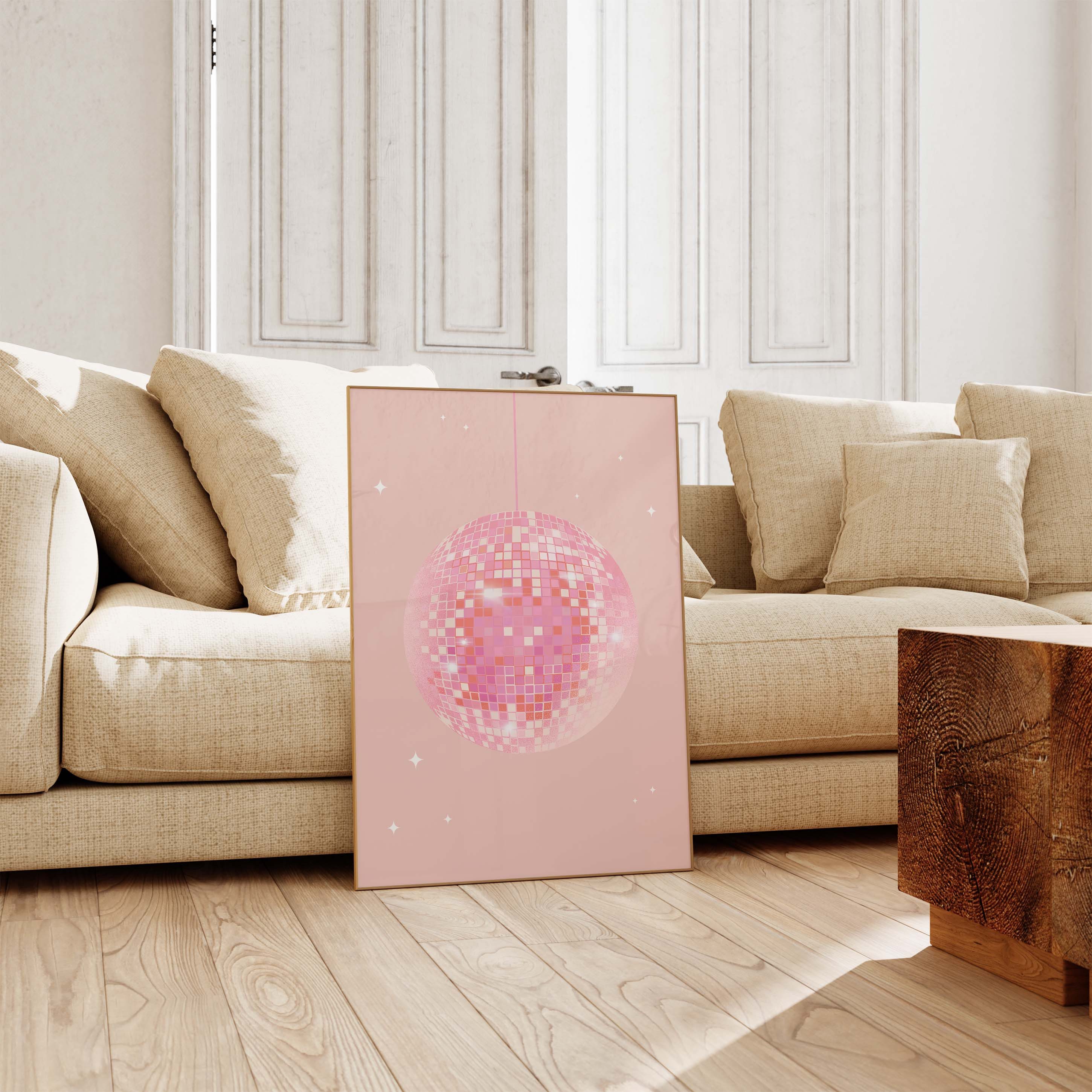 JUSTGOODMOOD Poster Disco Kugel Pink Disco Ball Retro Party Ästhetik Glitzer Spiegelball D, (1 St) – Bild 2 von 5