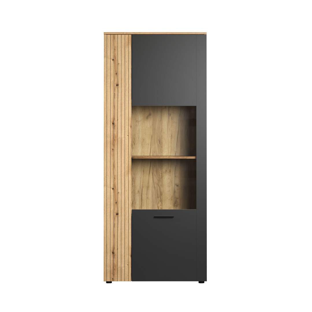 trendteam Vitrine Esteban Vitrinenschrank grau, Eiche dekor.