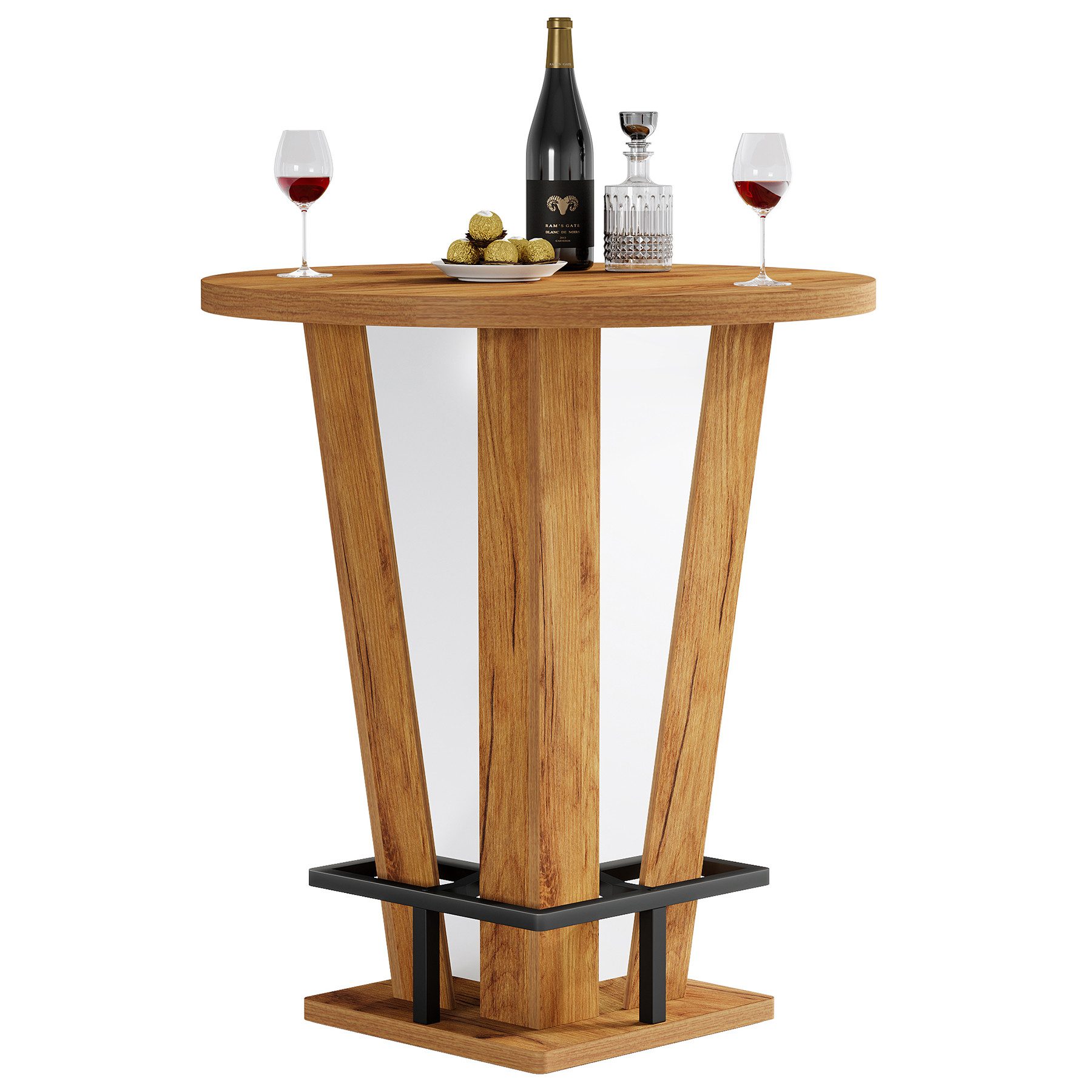 Tribesigns Bartisch 100 cm hoher runder Stehtisch, Bistrotisch mit Metallfußstütze
