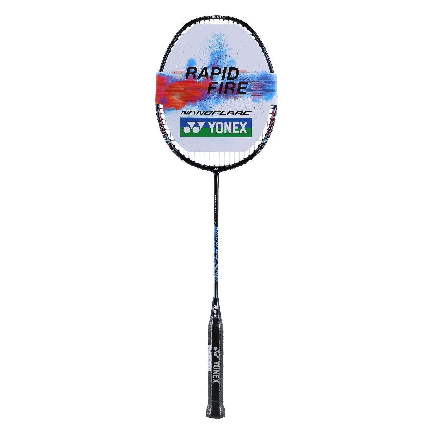 Yonex Badmintonschläger Nanoflare DS (grifflastig, mittel) schwarz/blau - besaitet, Gewichtsklasse: 4U/G5