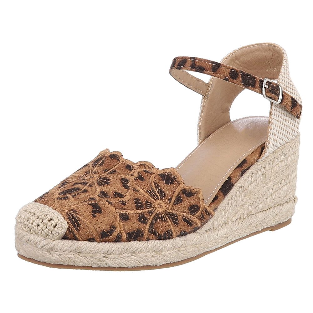 Ital-Design Beige Wedges mit Blumenstickerei – Sommerliche Eleganz Schnürpumps (89372875) Keilabsatz/Wedge Туфли in Braun
