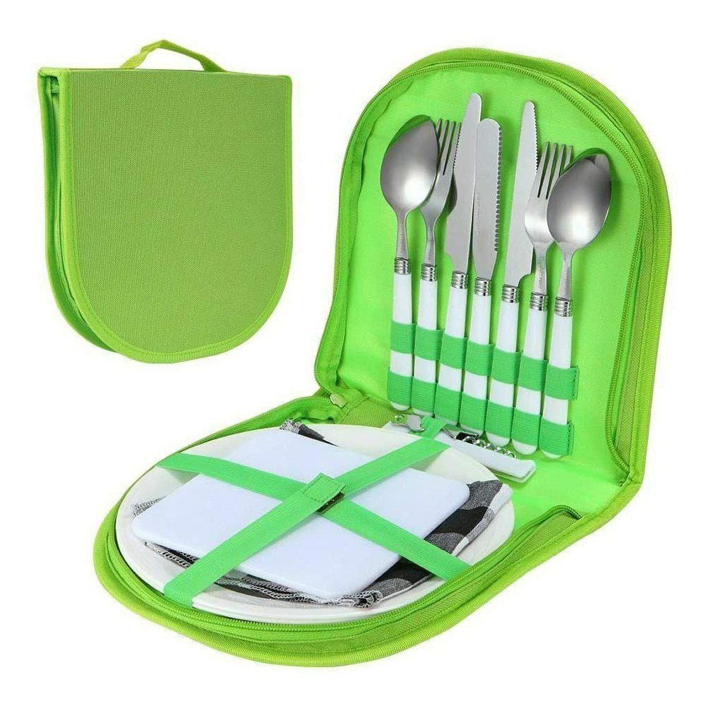 Portable Reise Silber Edelstahl Picknick Geschirr-Set Set grün TUABUR Geschirr Geschirr