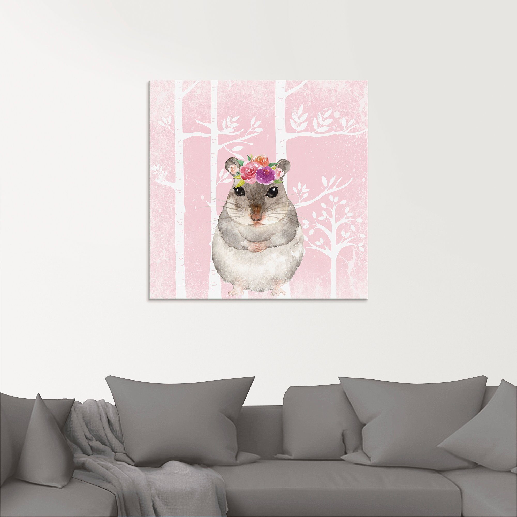 im mit Blumen Hamster Glasbild St), Tiere pink Größen (1 verschiedenen Artland in Wald,
