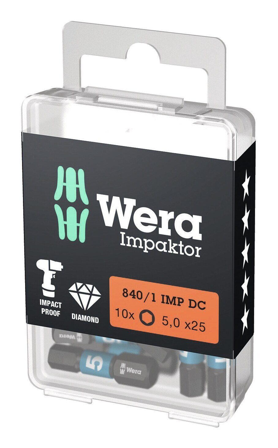 Wera Bit-Set, Bit-Sortiment Impaktor 1/4" DIN 3126 C6,3 Innensechskant 5 x 25 mm