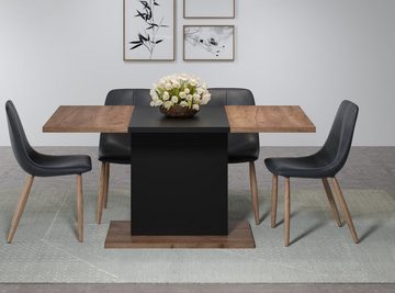 trendteam Säulen-Esstisch Kendo (Esszimmer Tisch in Eiche und schwarz, 160 x 80 cm), für bis zu 6 Personen