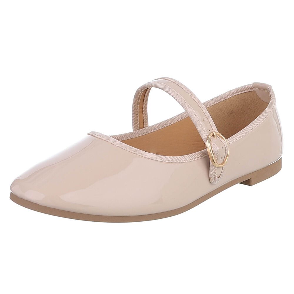 Ital-Design Eleganter Mary Jane Schuh mit Riemen – für Alltag und Anlässe Schnürpumps (91554556) Blockabsatz Riemchenballerinas in Beige
