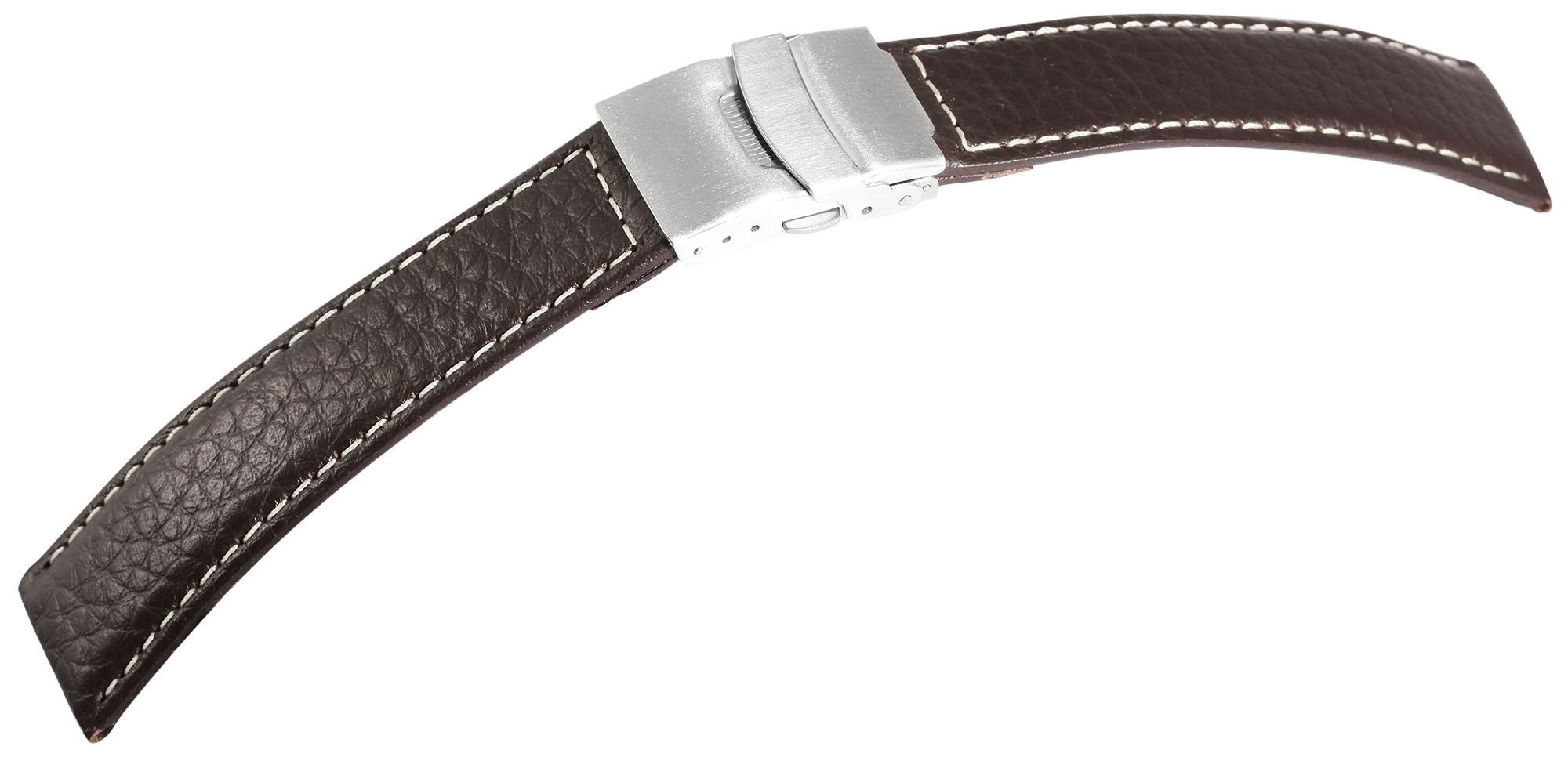 Steinmeister Uhrenarmband LB0065 Echtleder-Uhrenarmband braun weiße Naht Faltschließe 18 mm, Herren ErsatzArmband