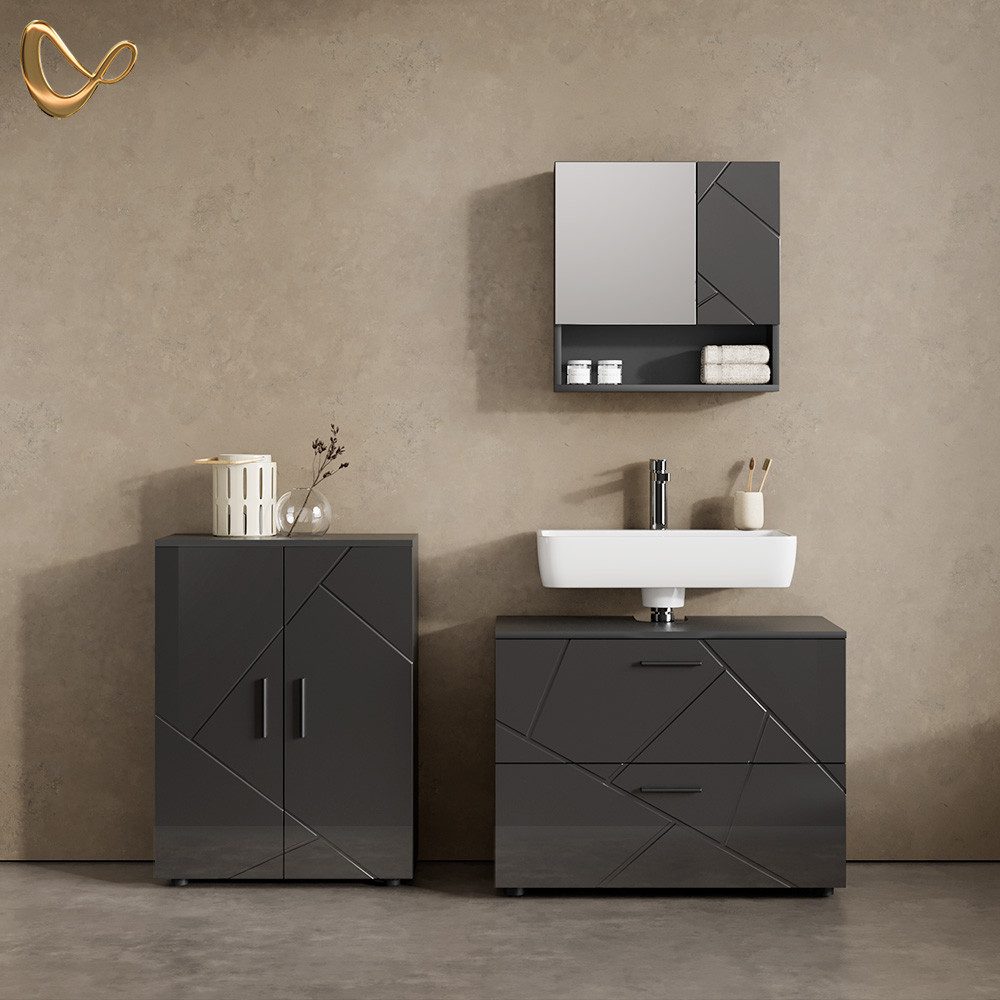 Livinity® Midischrank Ronco, Anthrazit Hochglanz/Anthrazit, 60 x 81 cm günstig online kaufen