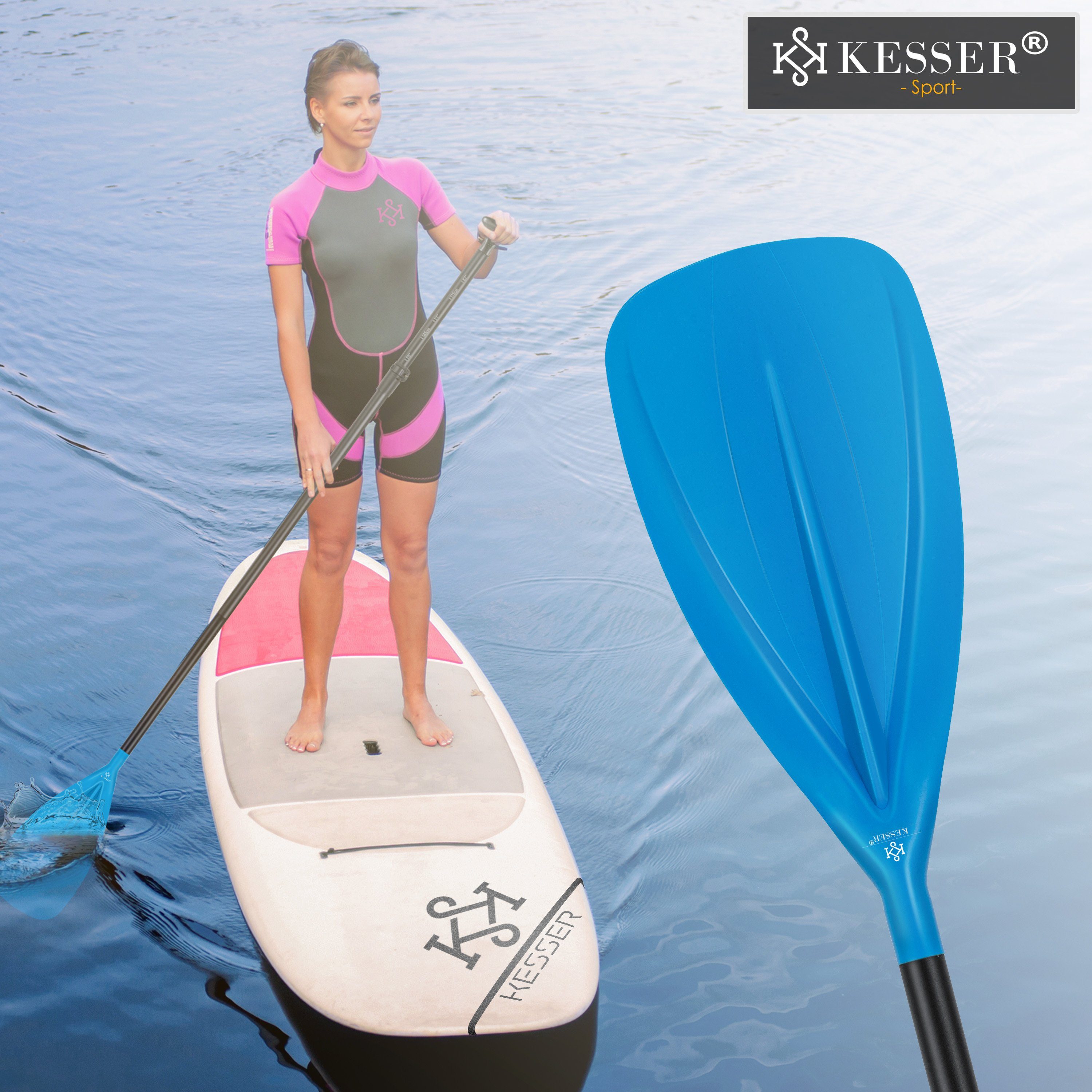 Paddle 3-teilig Stand-Up SUP-Paddel, SUP Board Kayak Paddling blau KESSER für