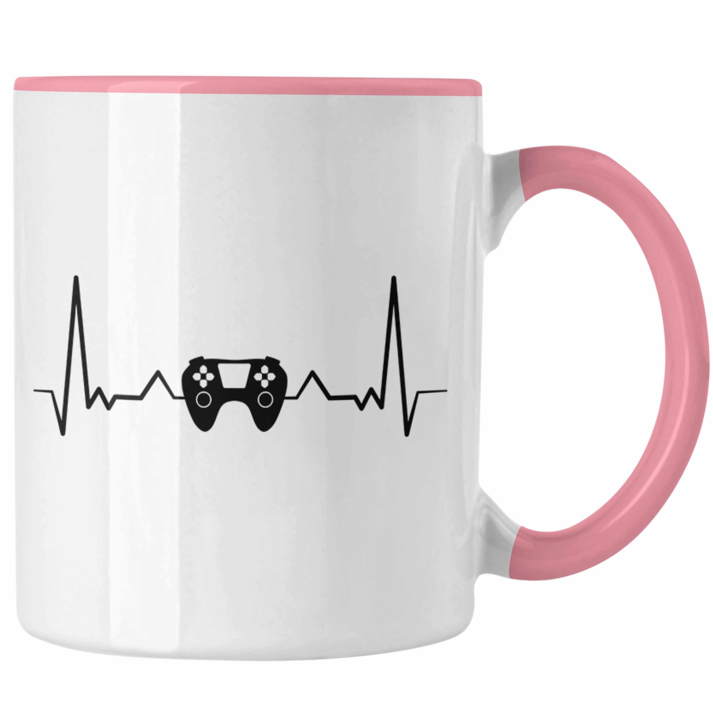 Trendation Tasse Trendation - Gamer Herzschlag Tasse Geschenkidee Gamer Jungs Rosa