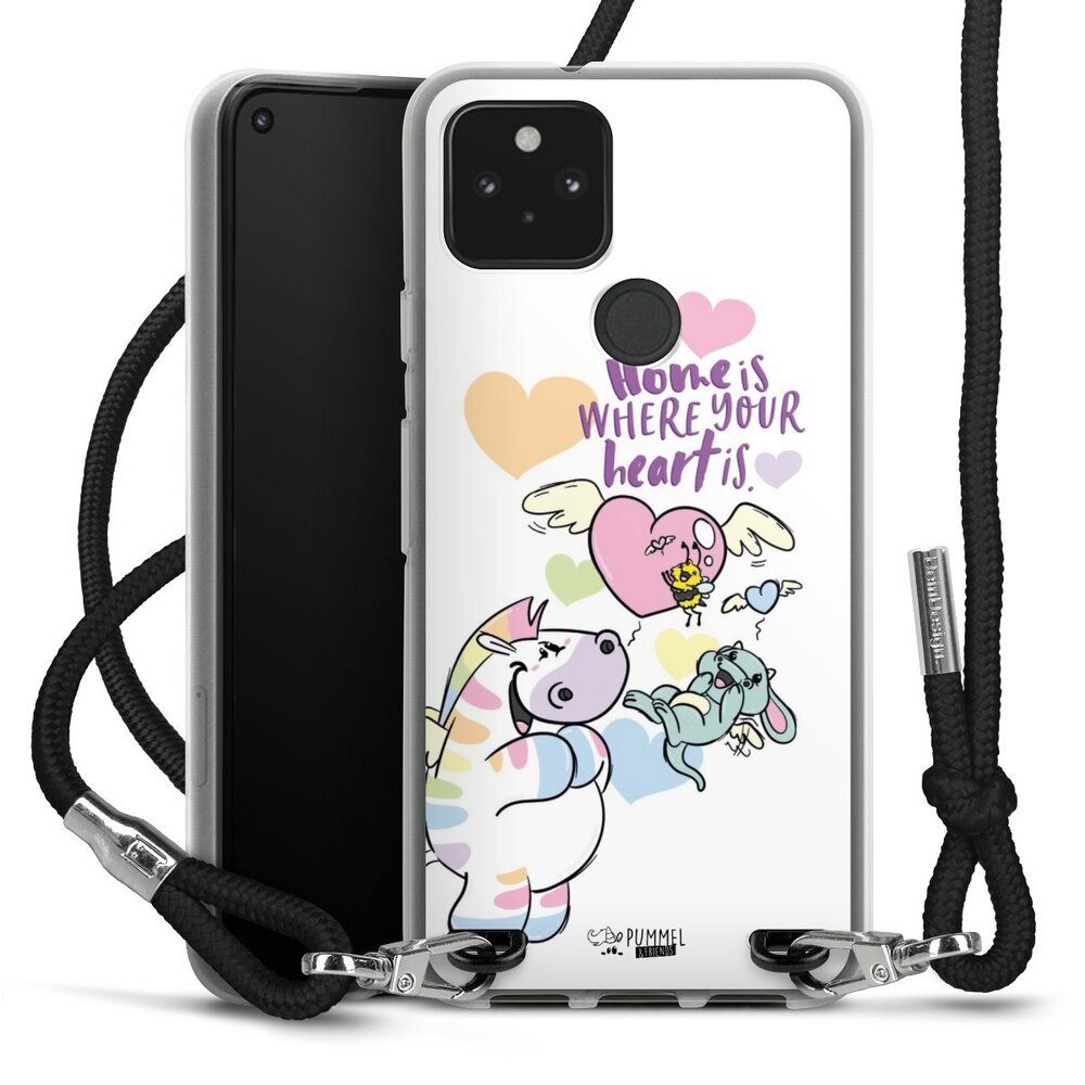DeinDesign Handyhülle Zebrasus Home Is Where Your Heart Is, Google Pixel 5 Handykette Hülle mit Band Case zum Umhängen