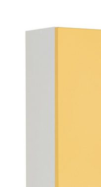 möbelando Unterschrank Riga Moderner Unterschrank, Korpus aus Spanplatte melaminharzbeschichtet in Weiß, Front aus MDF in Gelb-Matt mit 2 Türen, 1 Einlegeboden sowie 1 Schubkasten mit Softclose-Funktion. Breite 50 cm, Höhe 84 cm, Tiefe 35 cm