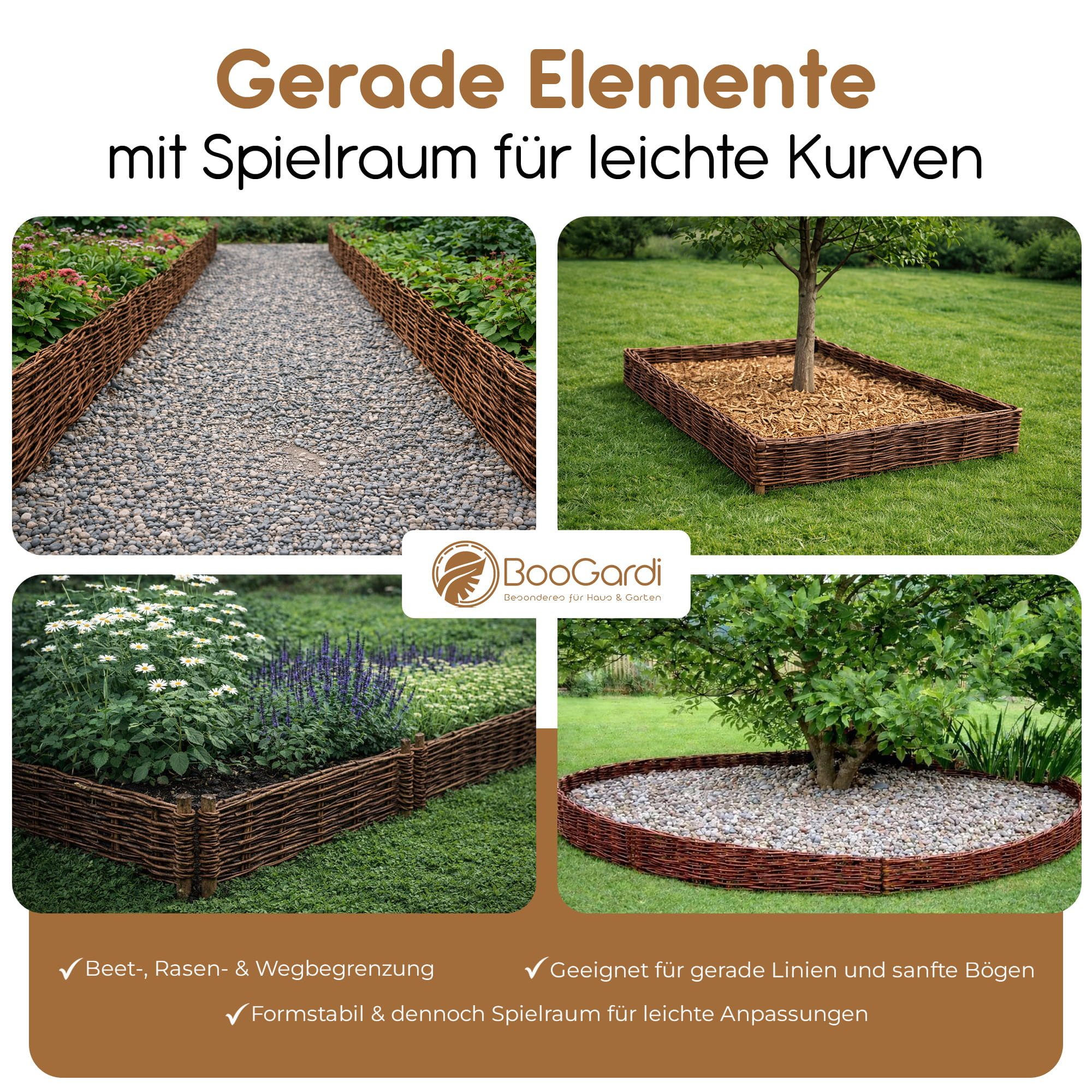 BooGardi Beetumrandung Steckzaun zur Beetumrandung aus Weide · 12 Größen, LxH: 60x10 cm, 1x Beeteinfassung 10 cm hoch x 60 cm lang, Weidenzaun · Rasenkanten zur Beetbegrenzung · Holz · Garten