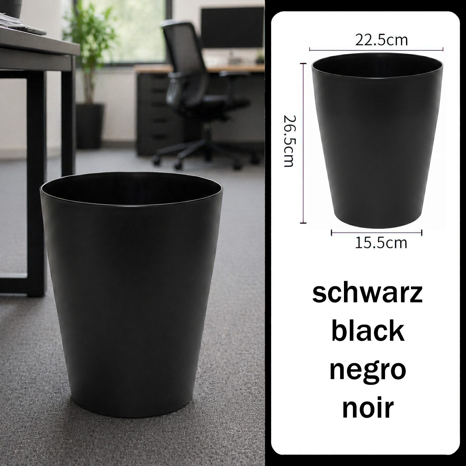 Sinoba Papierkorb rund moderner Mülleimer Papiereimer 788789, aus Kunststoff ideal für Kinderzimmer Küche Büro, 12 Liter Höhe 26,5cm