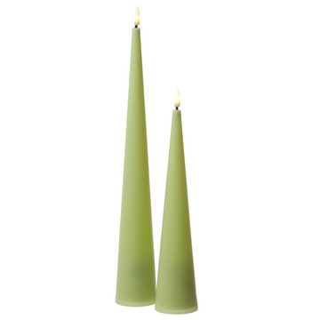 MARELIDA LED-Kerze LED Kegelkerze Outdoorkerze in Kegelform flackernd H: 35cm Timer grün