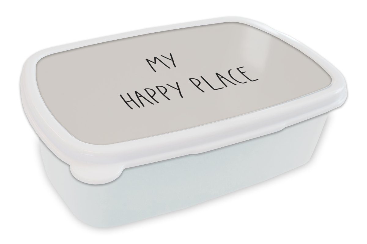 Brotdose, MuchoWow Mein für Jungs Text Kunststoff, Glück, Zitate und glücklicher Erwachsene, Kinder weiß - für - Mädchen Brotbox Ort - und (2-tlg), Lunchbox