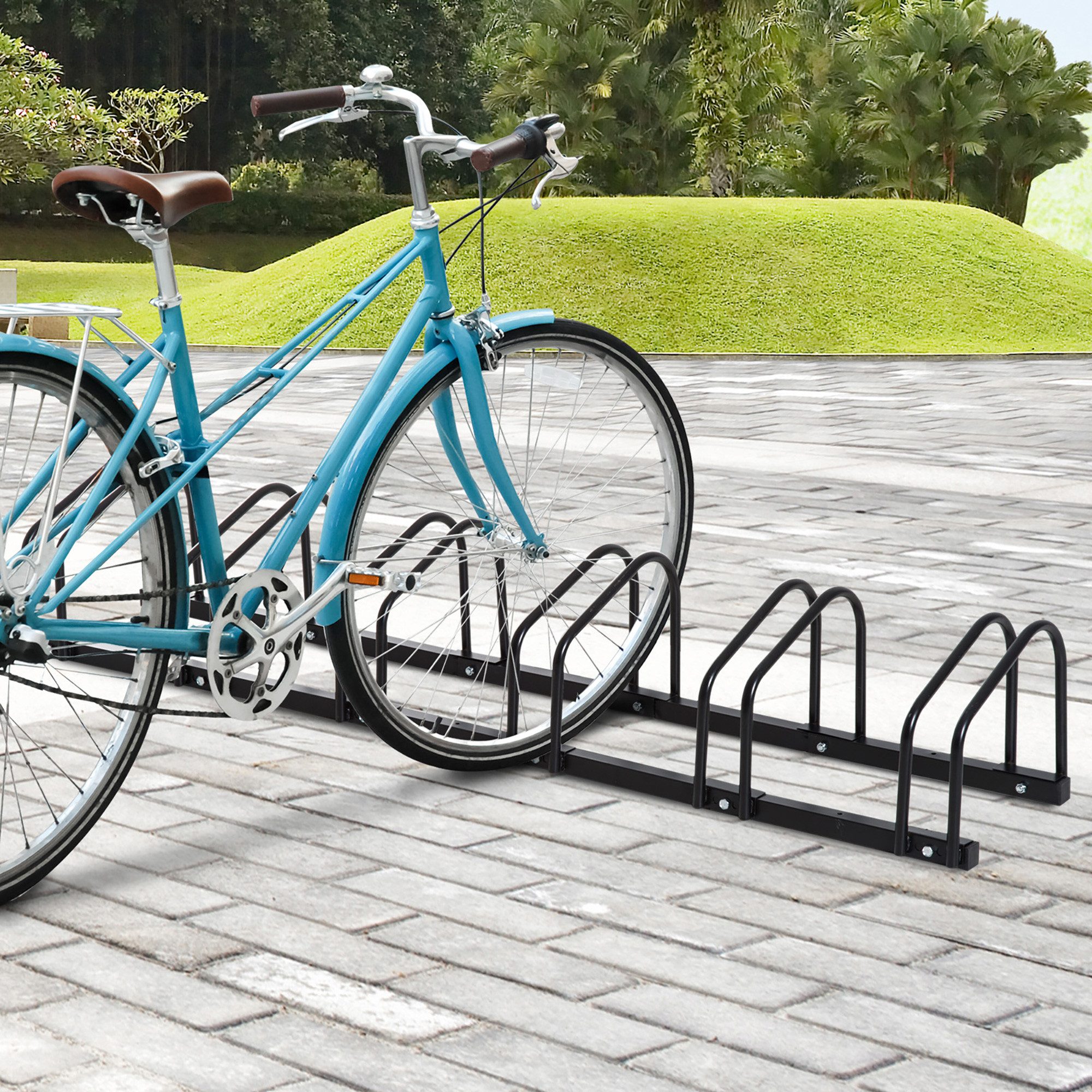 HOMCOM Fahrradständer Aufstellständer Fahrrad Ständer wetterfest langlebig Stahl schwarz (Mehrfachständer, 1-St., Radständer), 179L x 33B x 27H cm, Schwarz
