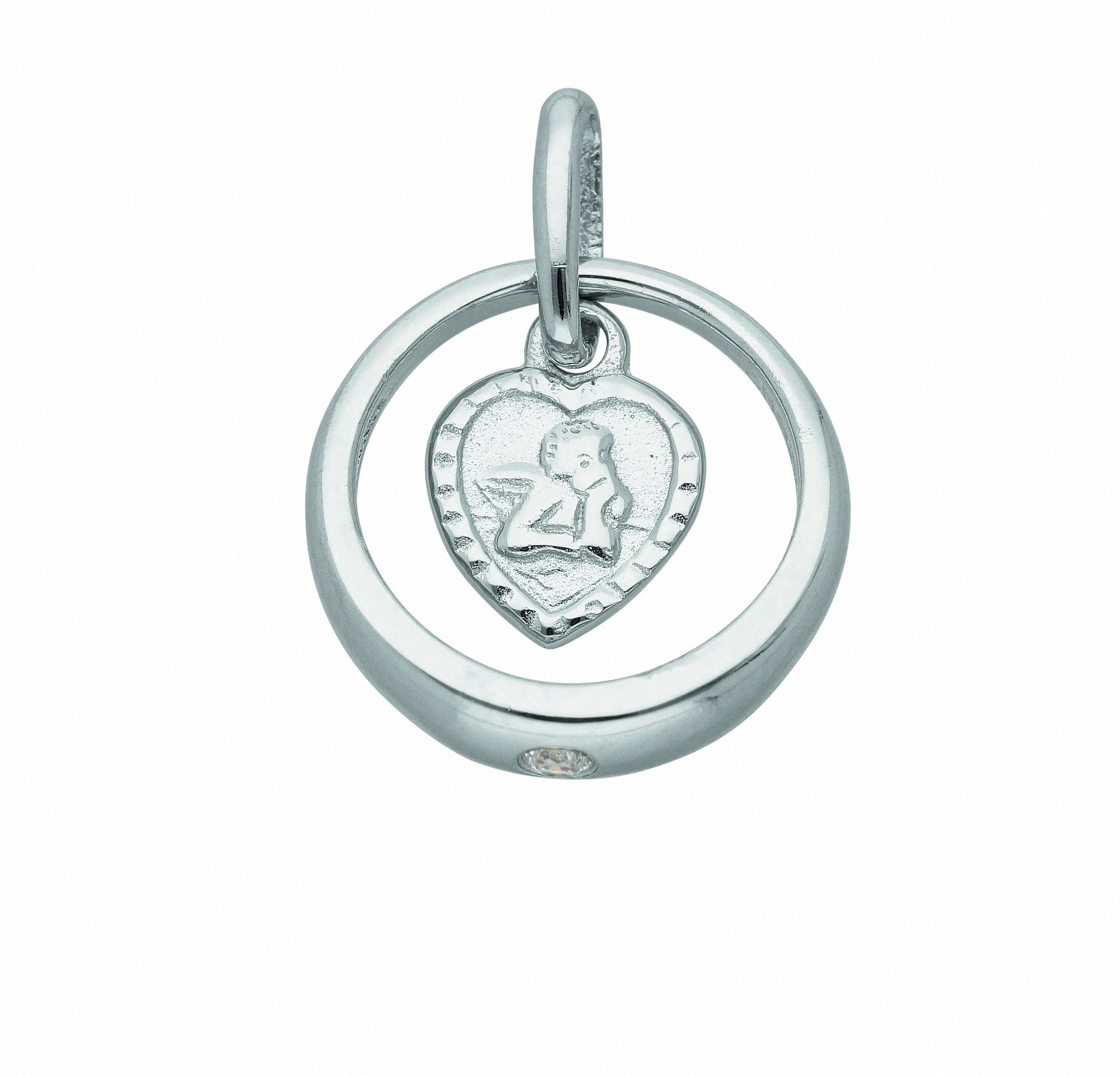 Adelia´s Kette mit Anhänger Damen 925 Silber Anhänger Taufring mit Zirkonia Ø 10,7 mm, Schmuckset - Set mit Halskette