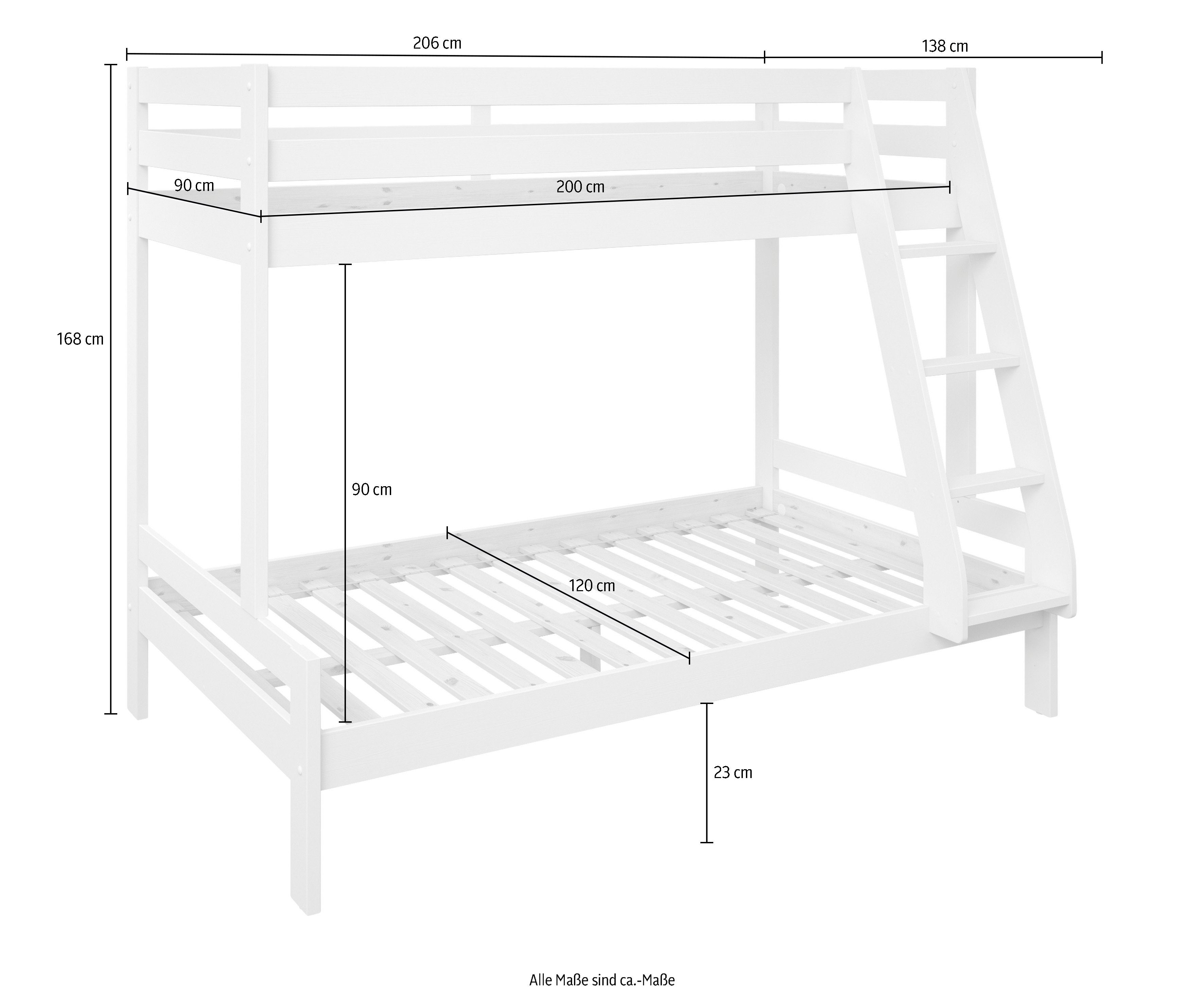 Lüttenhütt Bunk Bed, Loft Bed, "NORA" BESTSELLER! (Ladder can be mounted on either side), with drawers, certified solid wood, wide sleeping area on the bottom
