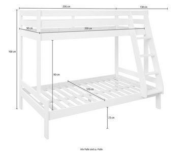 Lüttenhütt Etagenbett Doppelstockbett, Stockbett,"NORA" BESTSELLER!Breite Liegefläche unten, mit Schubladen,zertifiziertes Massivholz,Leiter beidseitig montierbar