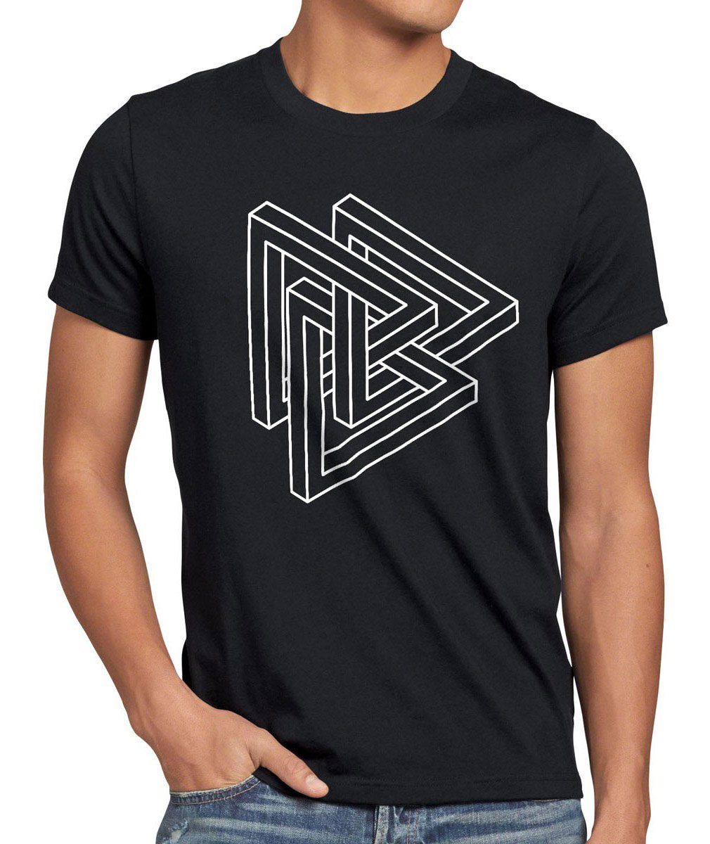style3 Print-Shirt Herren T-Shirt Penrose Big Bang Sheldon Escher Cooper Dreieck Würfel Theory geo schwarz