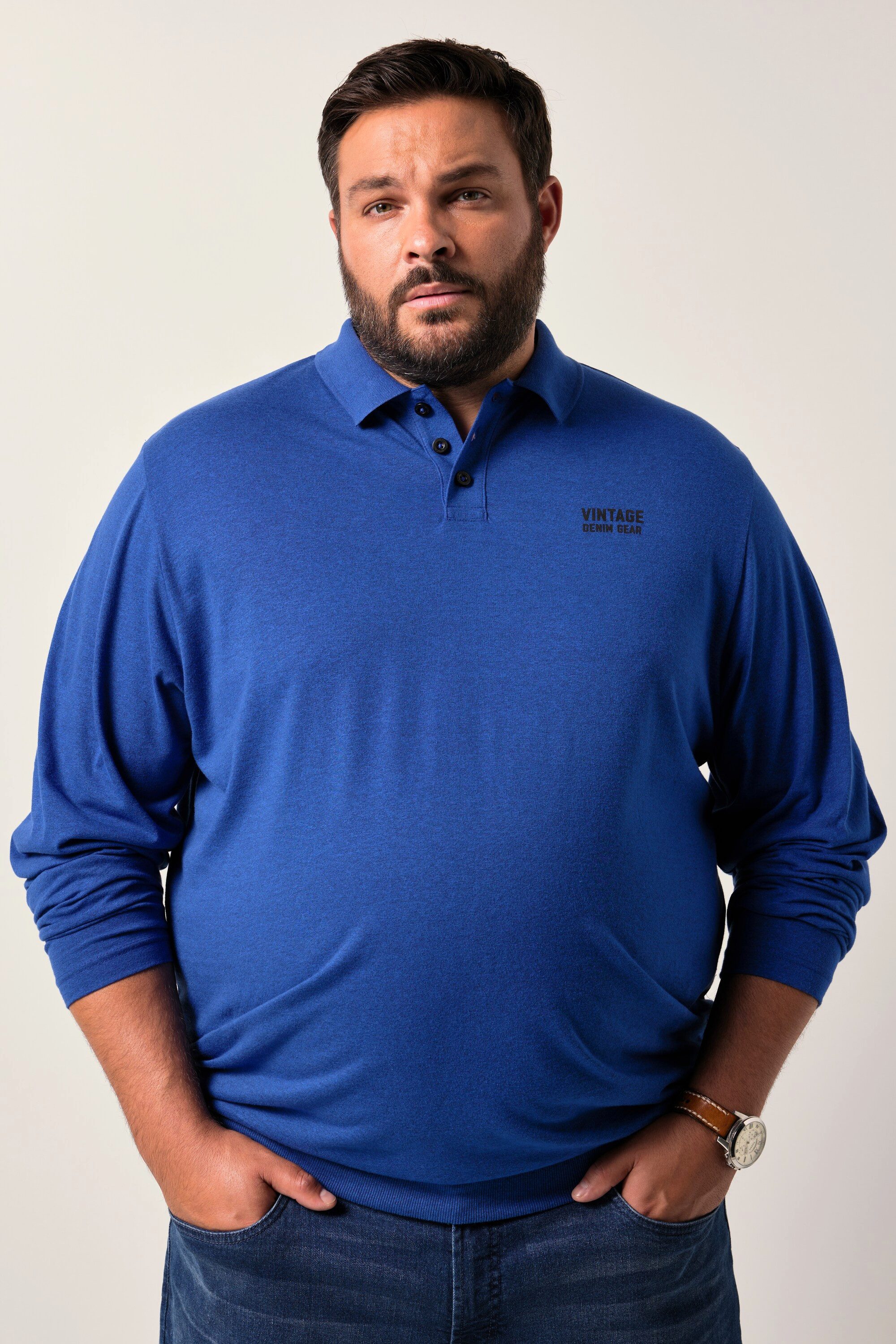 Poloshirt Langarm-Poloshirt Bauchfit Brustprint