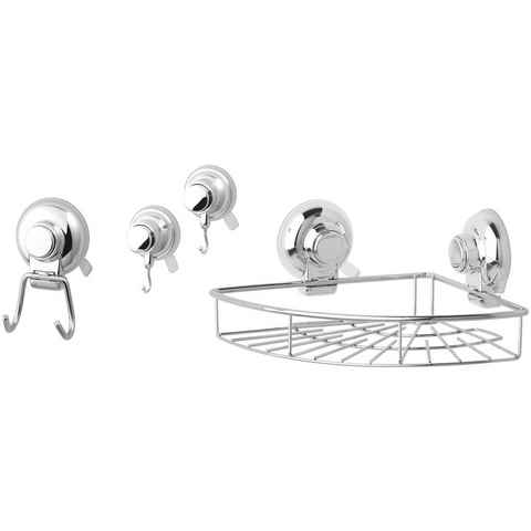 GSW Badaccessoire-Set Aufbewahrung HOOKIE System® 4-teilig, Saughaken an der gewünschten Stelle platzieren, Knopf drücken, FERTIG!, Set, 4 tlg., Intelligenter Saughaken, roter Ring zeigt Saugkraftverlust