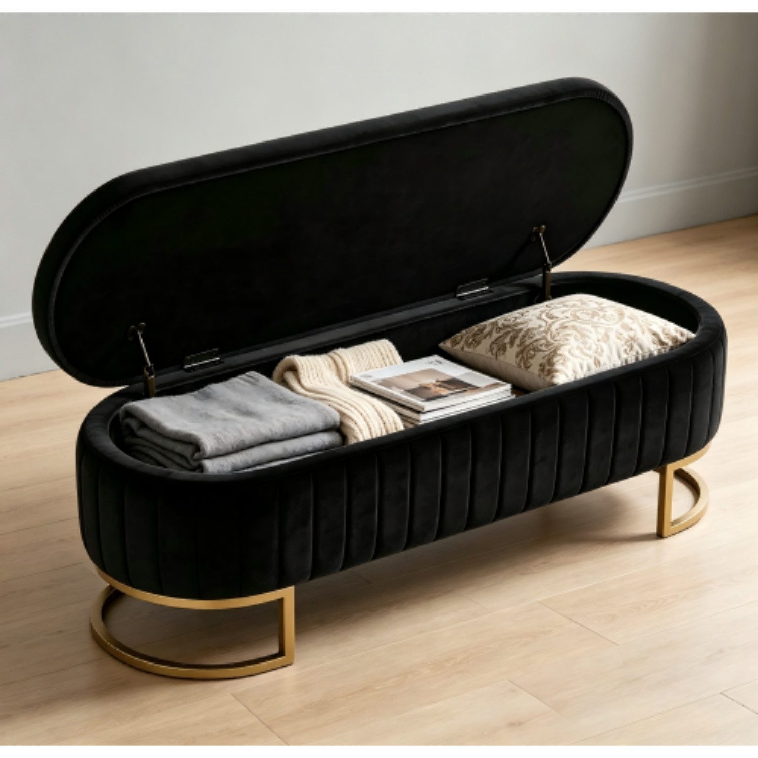 ANYSUN Bettbank Bettbank 130 cm mit Stauraum, Samt-Polsterbank mit Metallfüßen, Für Schlafzimmer, Flur & Wohnzimmer, mit weichem Samtbezug
