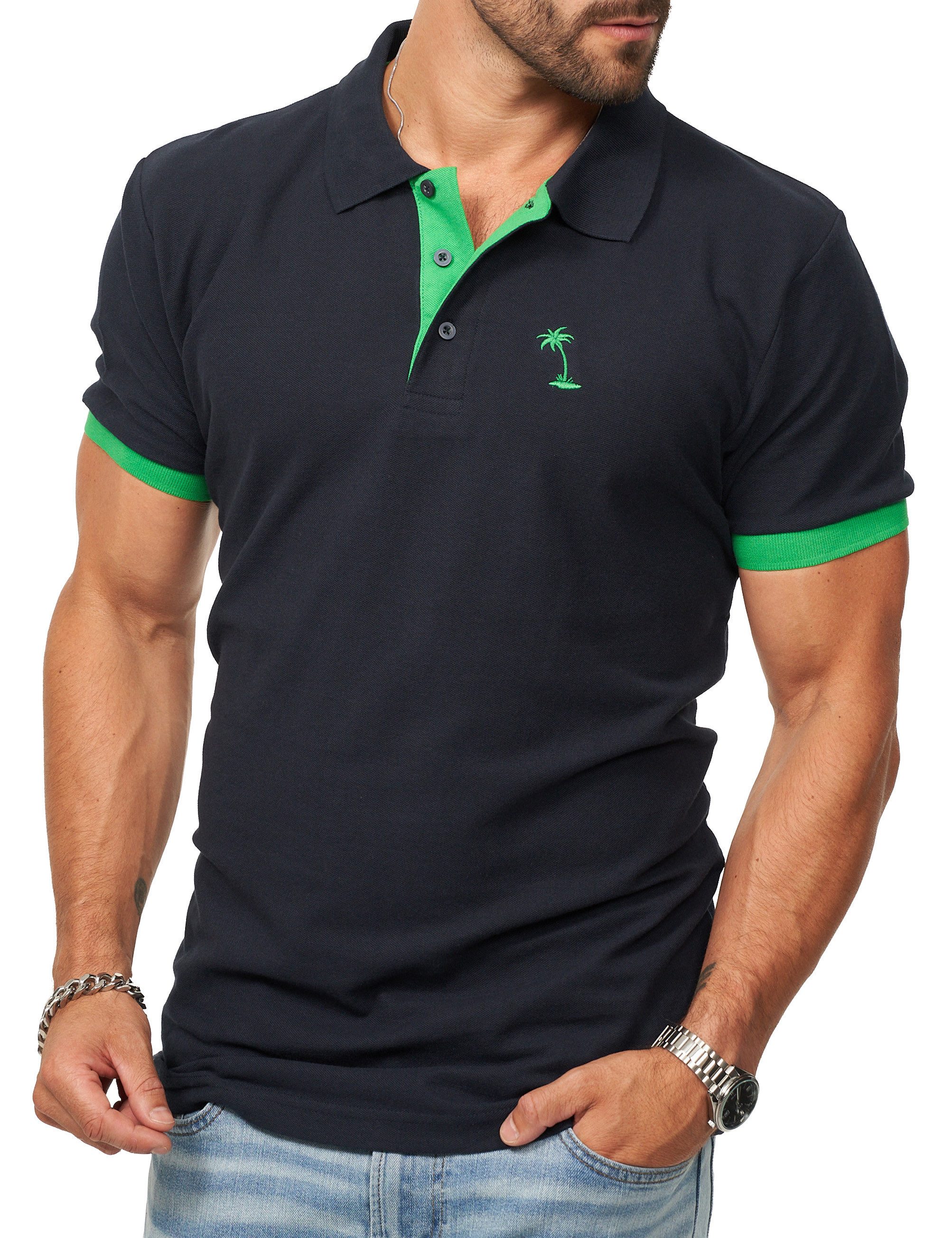 DAILY COTTON Poloshirt in Kurzarm als Freizeit Polo T-Shirt - Polo-Hemd für Herren (1-tlg) Männer Polohemd im Regular-Fit in Piqué-Qualität mit Palmen-Logo