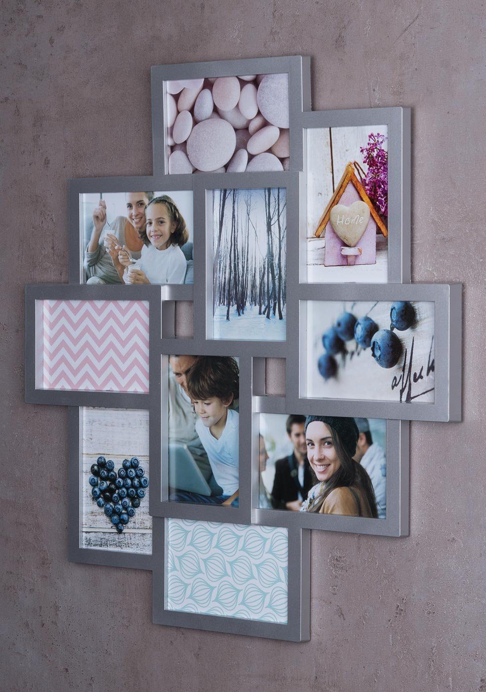 Levandeo® Bilderrahmen Collage, Bilderrahmen silber 10 Fotos Fotogalerie Fo günstig online kaufen