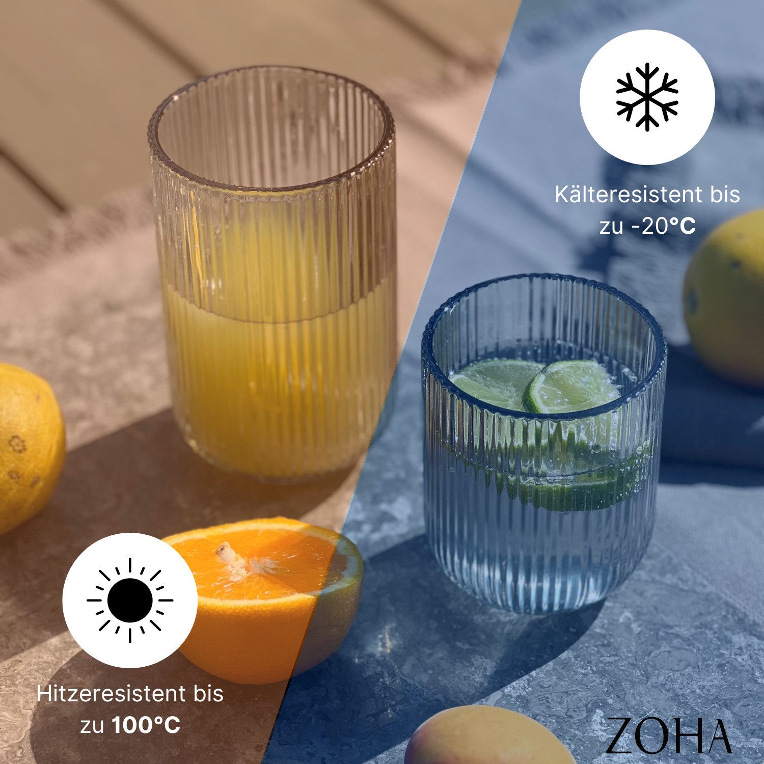 Zoha Glas Diamond Clear Glas Trinkgläser Cocktailgläser, 4-tlg., Glas, Hitzebeständig Eiskaffeegläser Tee Wasser Saft Kaffee – Bild 5 von 5