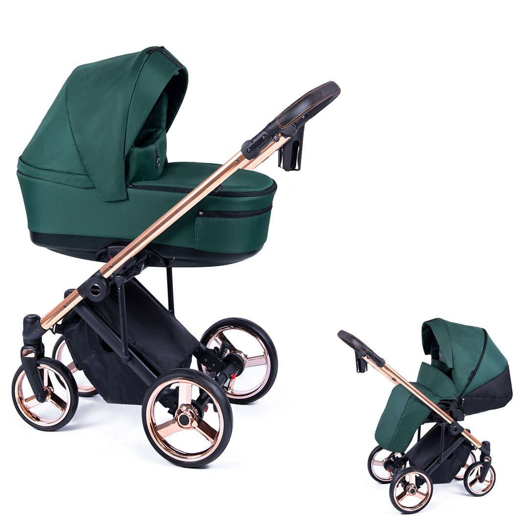 babies-on-wheels Kombi-Kinderwagen 2 in 1 Kinderwagen-Set Fado - 14 Teile - in 24 Designs Petrol = Gestell gold